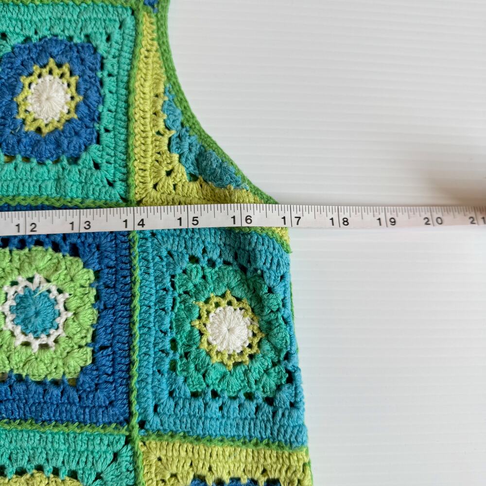 Sigrid Olsen Crochet Tank Top L Granny Square Boho Linen Cotton Cropped Petite - Picture 11 of 12